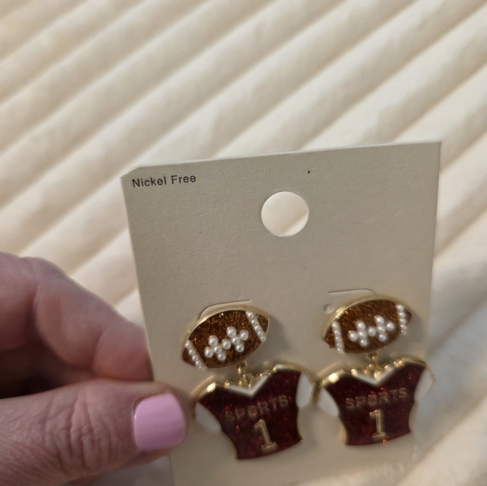 Football Jersey Earrings with Glitter Accents-NWT - Picture 3 of 4